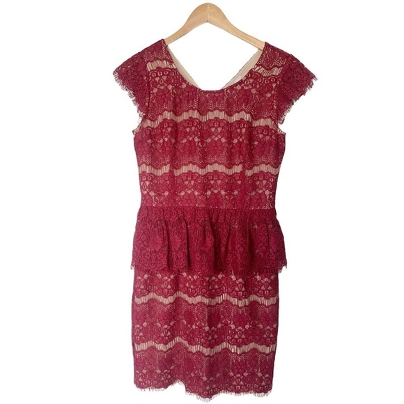 Anthropologie Maeve Elsa Red Lace Peplum Holiday Dress Lovecore Size Small - Picture 2 of 8